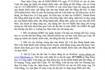 Cuộc thi sáng tạo dành cho thanh thiếu niên, nhi đồng trên địa bàn thành phố Đà Nẵng lần thứ 16 năm 2020.