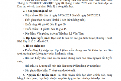 Thông báo về việc tuyển sinh vào lớp 1 năm học 2023 – 2024